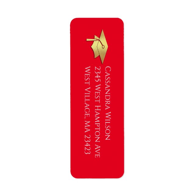 Red and Gold Graduation Return Address Label (Front)