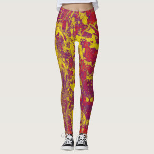 Red and Gold Grunge Leggings