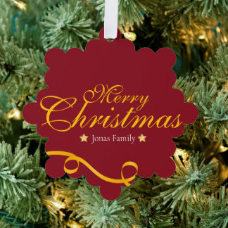 Red and Gold Hanging Paper Tag With Photo Ornament Card