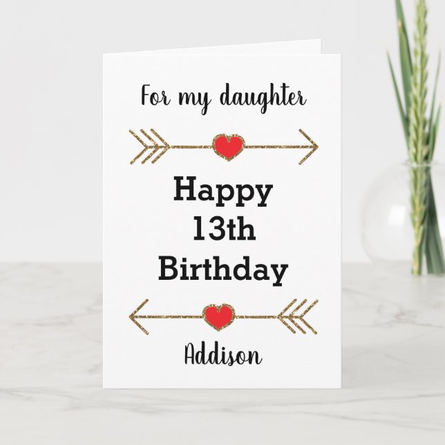 Red and Gold Happy 13th Birthday Daughter Card (Front)
