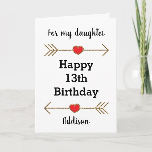 Red and Gold Happy 13th Birthday Daughter Card