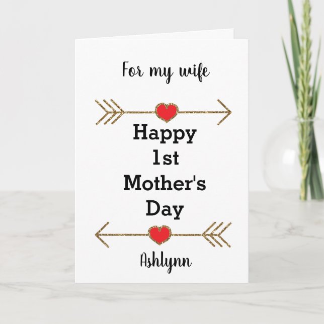 Red and Gold Happy 1st Mother's Day Card for Wife (Front)