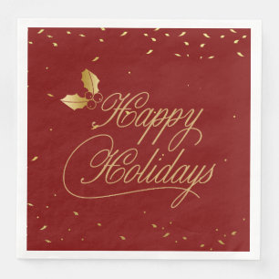 Red and Gold Happy Holidays Entertaining Paper Dinner Napkins