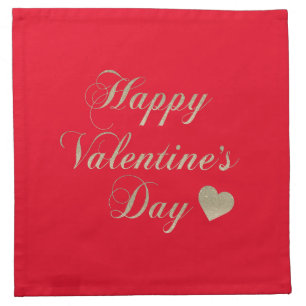 Red and Gold Happy Valentine's Day Heart  Cloth Napkin