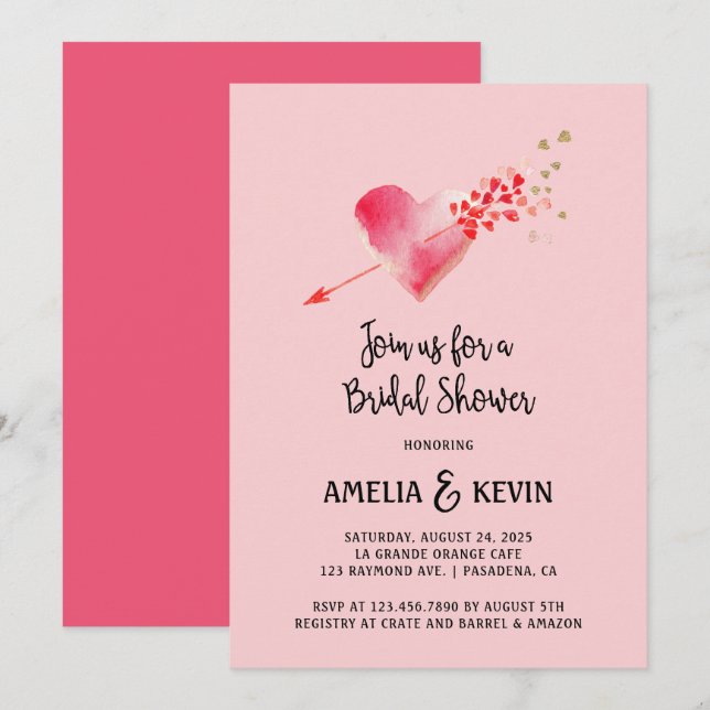 Red and Gold Heart and Arrow Bridal Shower Invitation (Front/Back)