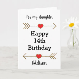 Red and Gold Heart Daughter 14th Birthday Card