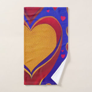 Red and Gold Heart Hand Towel