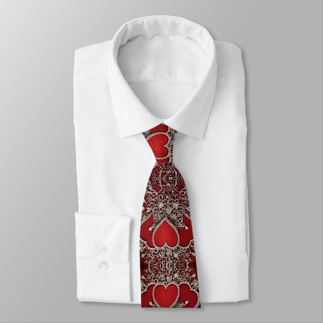 Red and gold heart neck tie (Tied)