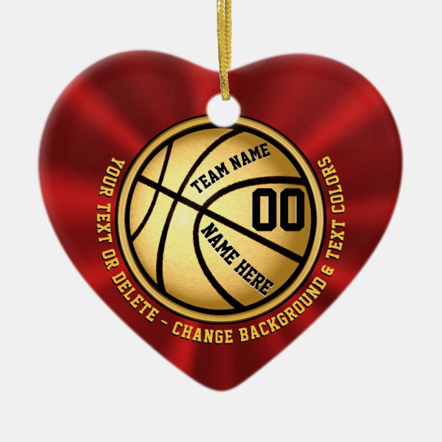 Red and Gold Heart Shaped Basketball Ornament (Front)