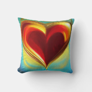 Red and Gold Heart Throw Pillow