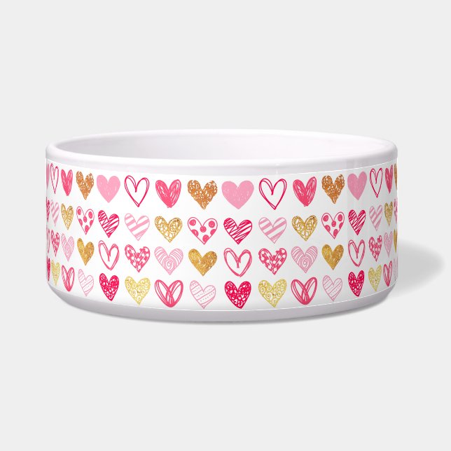 Red and Gold Hearts - Pet Bowl (Front)