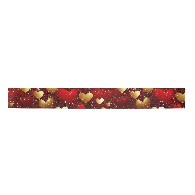 Red And Gold Hearts Satin Ribbon (Front)