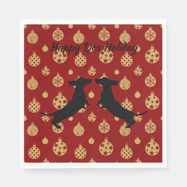 Red and Gold Holiday Dachshund Napkins (Front)