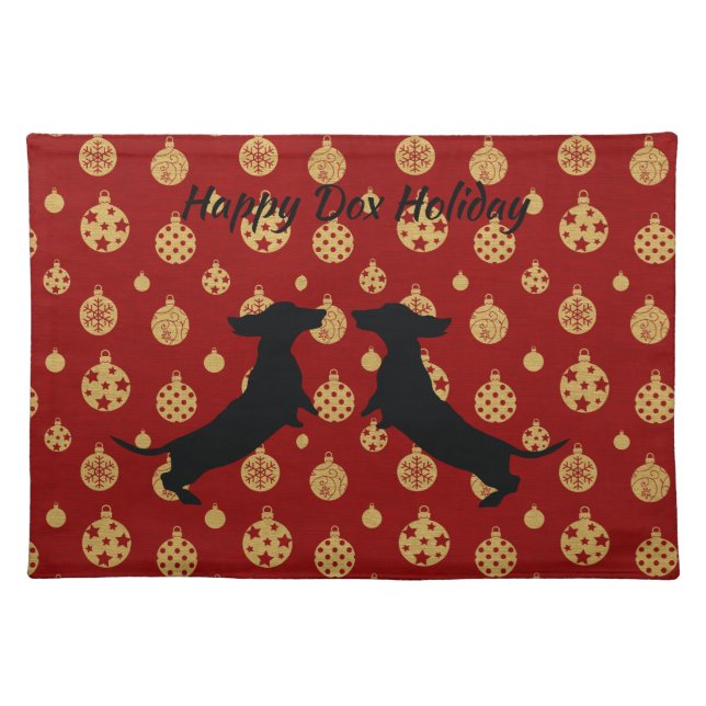 Red and Gold Holiday Dachshund Place Mats (Front)