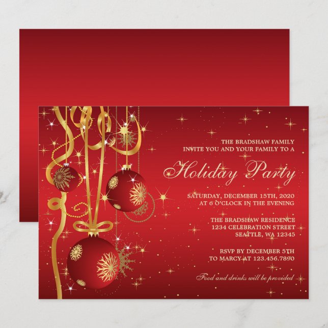 Red and Gold Holiday Party Invitation (Front/Back)