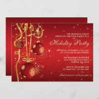 Red and Gold Holiday Party Invitation