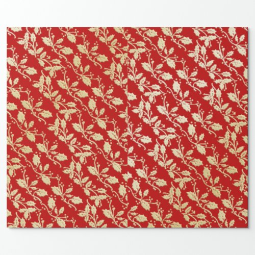 Red and Gold Holly Christmas Wrapping Paper