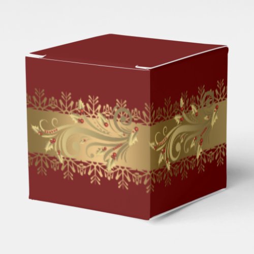 Red and Gold Holly Corporate Holiday Gift Favor Boxes