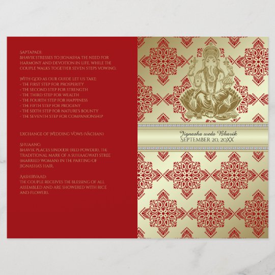 Red And Gold Indian Damask Hindu Wedding Program Zazzle Com