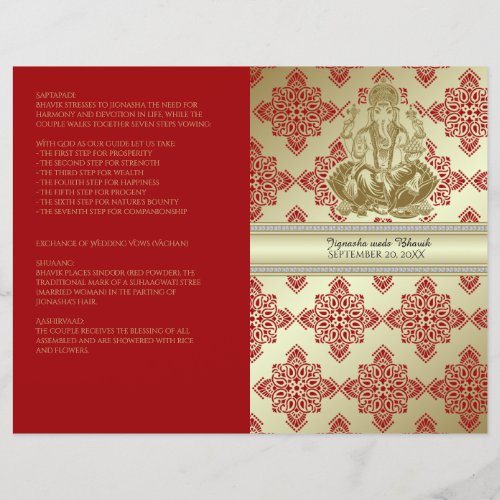 Red and Gold Indian Damask Hindu Wedding Program