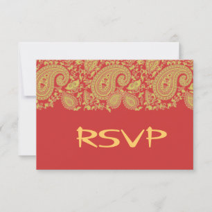 Red and gold indian damask RSVP Card