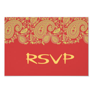 Red and gold indian damask RSVP Card