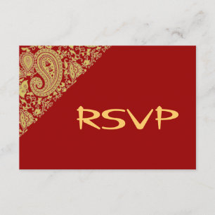 Red and gold indian damask RSVP Invitation