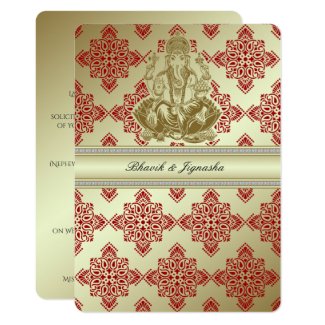 Red and Gold Indian Damask Wedding Invitation