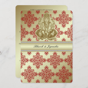 Red and Gold Indian Damask Wedding Invitation