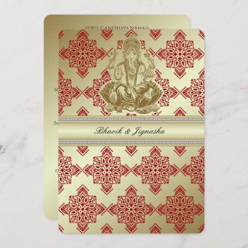 Red and Gold Indian Damask Wedding Invitation