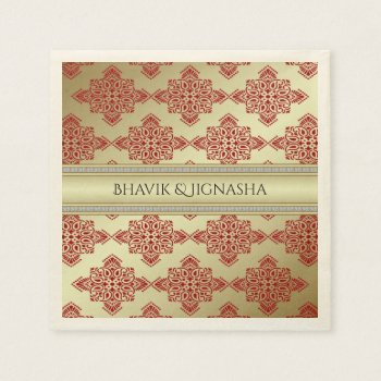 Red And Gold Indian Damask Wedding Napkin by NoteableExpressions at Zazzle
