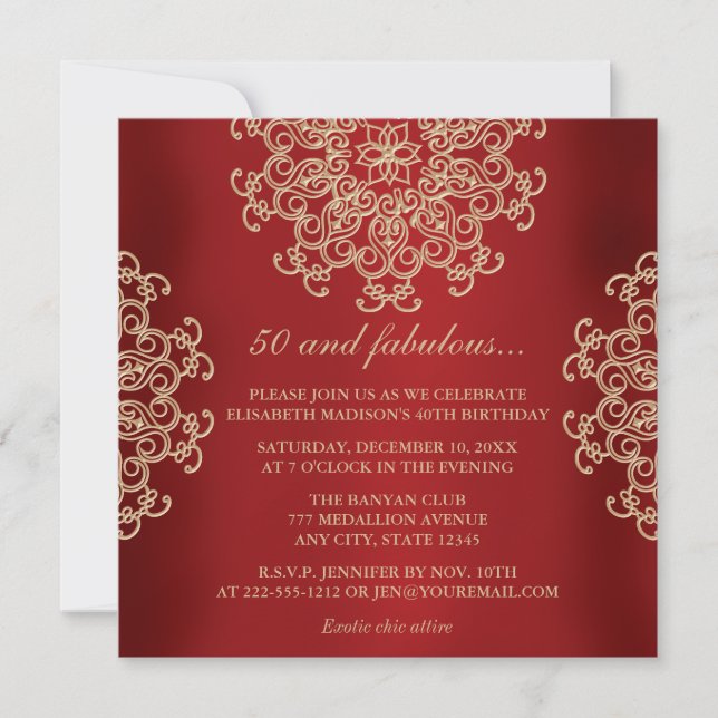 RED AND GOLD INDIAN INSPIRED BIRTHDAY INVITATION (Front)