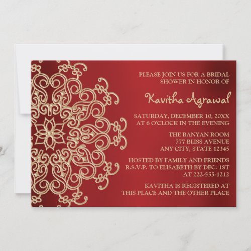 Red and Gold Indian Inspired Bridal Shower Invitation