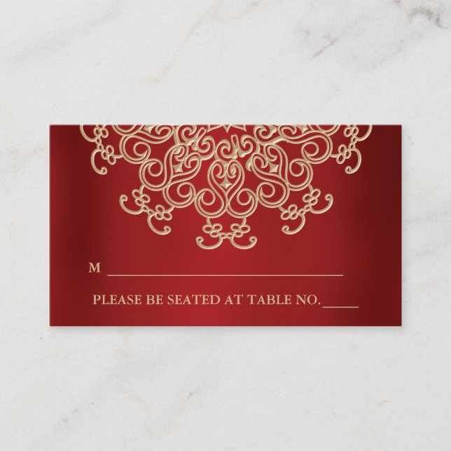 Red and Gold Indian Inspired Seating Place Card (Front)