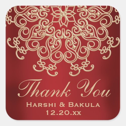 RED AND GOLD INDIAN INSPIRED THANK YOU LABEL