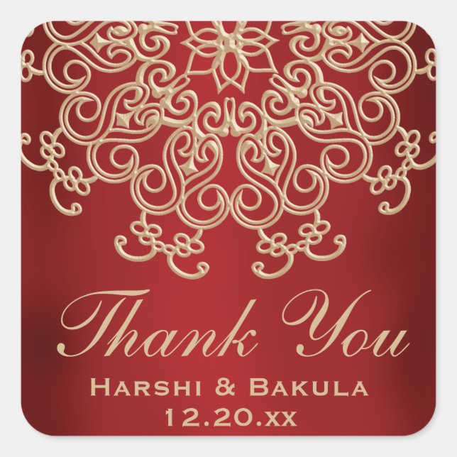 RED AND GOLD INDIAN INSPIRED THANK YOU LABEL (Front)