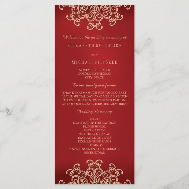 Red and Gold Indian Inspired Wedding Program (Front)