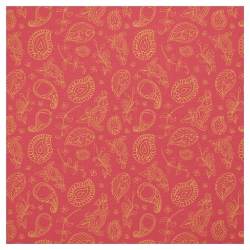 Indian Orange Paisley Screen Printed Indian Fabric Clothes Craft 100% Cotton