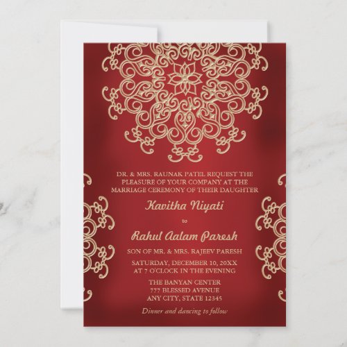 RED AND GOLD INDIAN STYLE WEDDING INVITATION