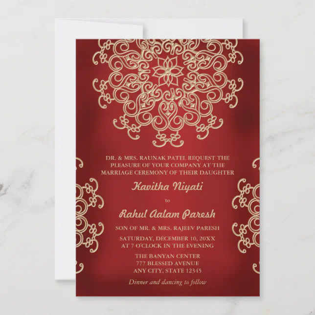 RED AND GOLD INDIAN STYLE WEDDING INVITATION | Zazzle