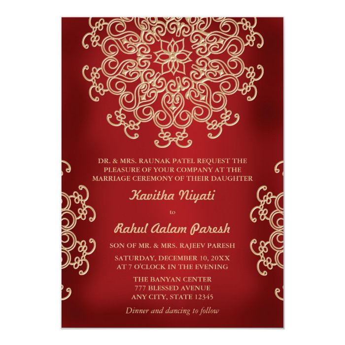 RED AND GOLD INDIAN STYLE WEDDING INVITATION Zazzle