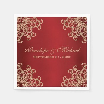 Red And Gold Indian Style Wedding Paper Napkins by OccasionInvitations at Zazzle