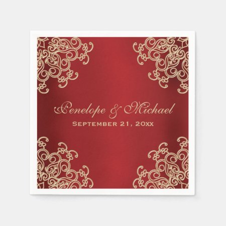 Red And Gold Indian Style Wedding Paper Napkins