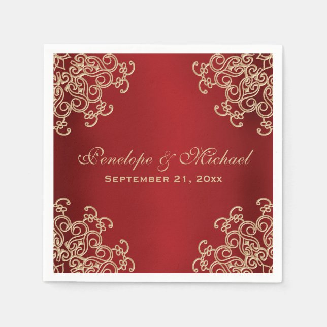 Red and Gold Indian Style Wedding Paper Napkins (Front)