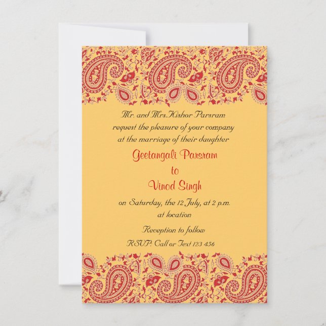 Red and gold Indian Wedding Invitation (Front)