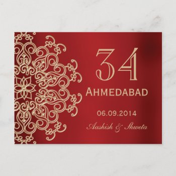 Red And Gold Indian Wedding Table Number Card by OccasionInvitations at Zazzle