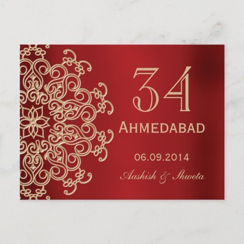 RED AND GOLD INDIAN WEDDING TABLE NUMBER CARD