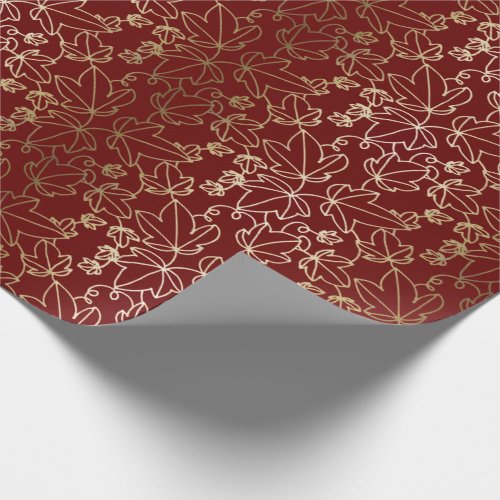 Red and Gold Ivy Leaf Floral Pattern Wrapping Paper