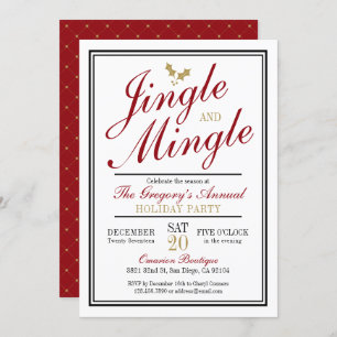 Red and Gold Jingle and Mingle Christmas Holiday Invitation