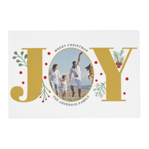 Red and gold Joy berries Christmas holiday photo Placemat